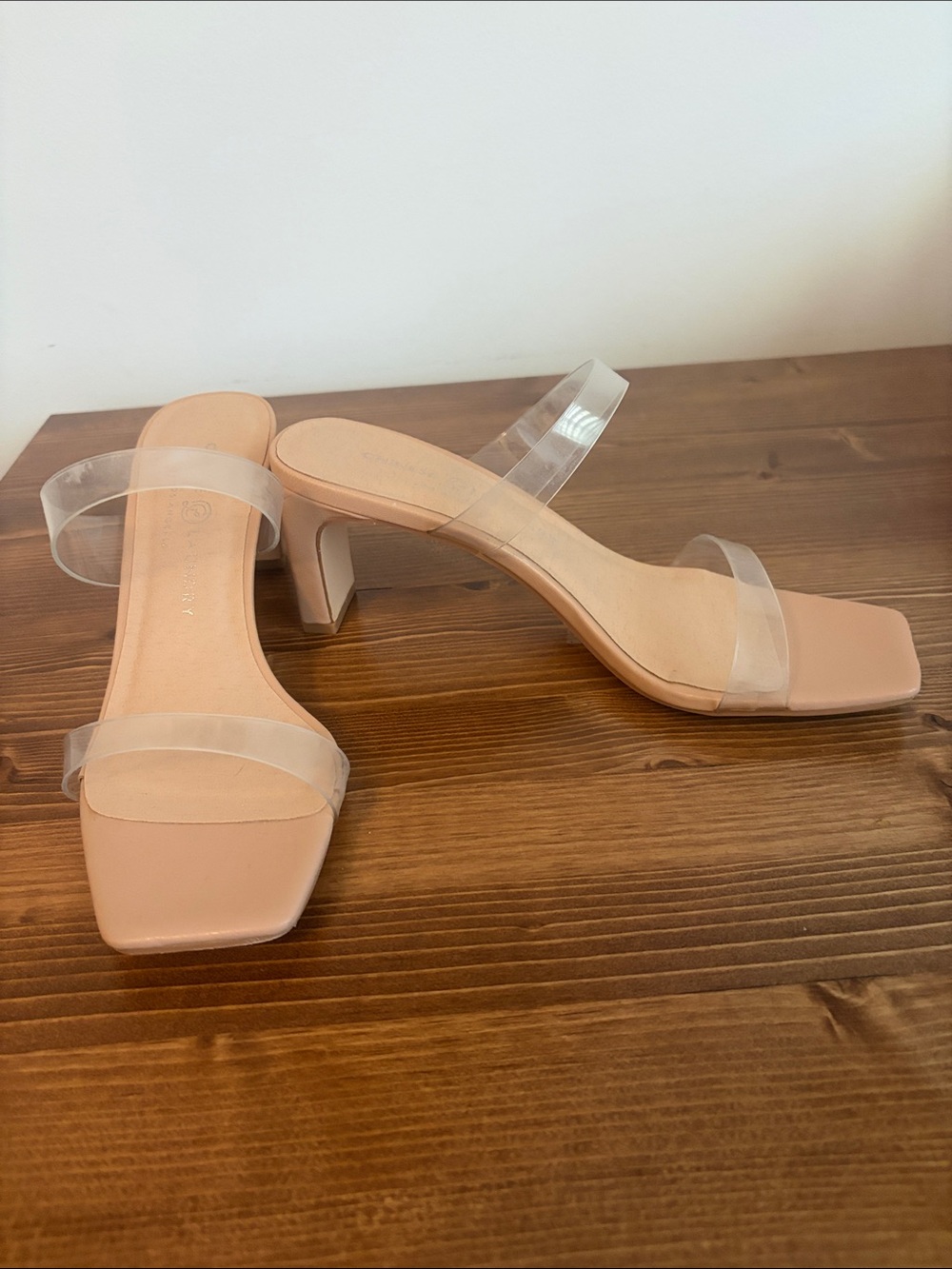 Chinese Laundry Blush Nude Clear-Strap Block Heels, size 7